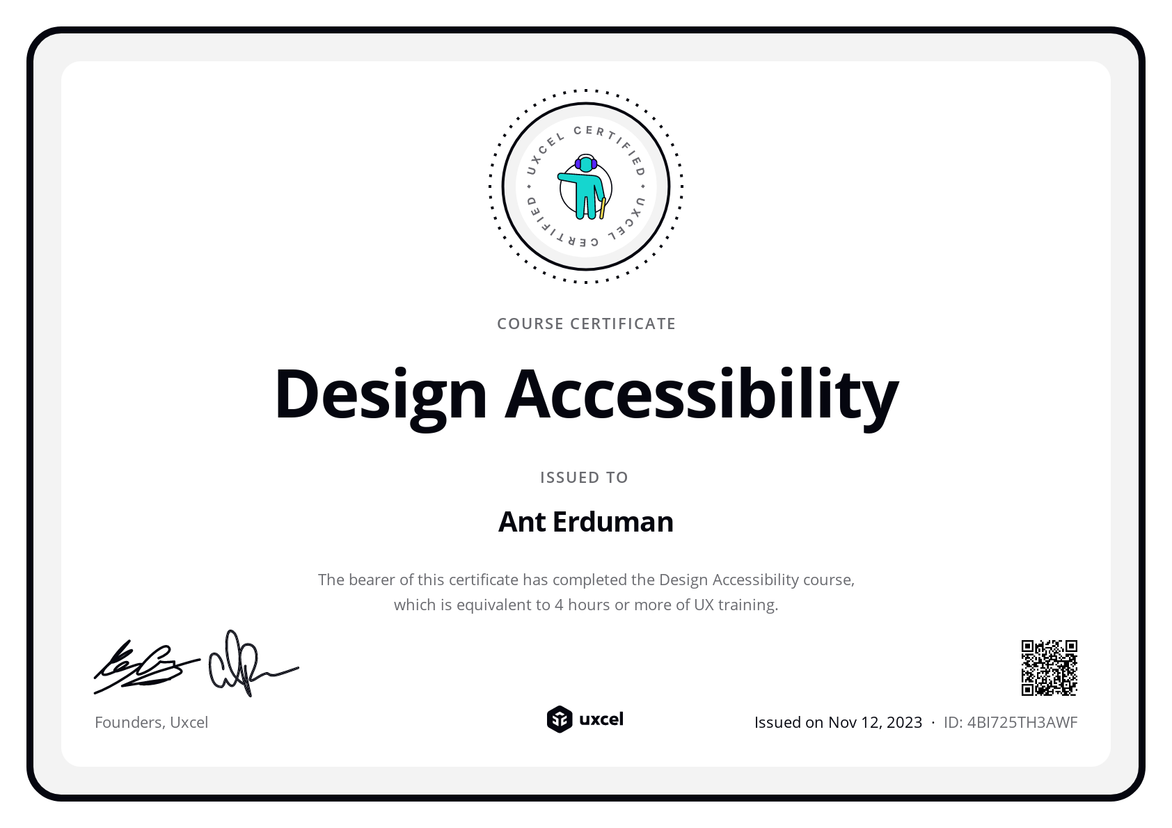 Ant Erduman's certificate